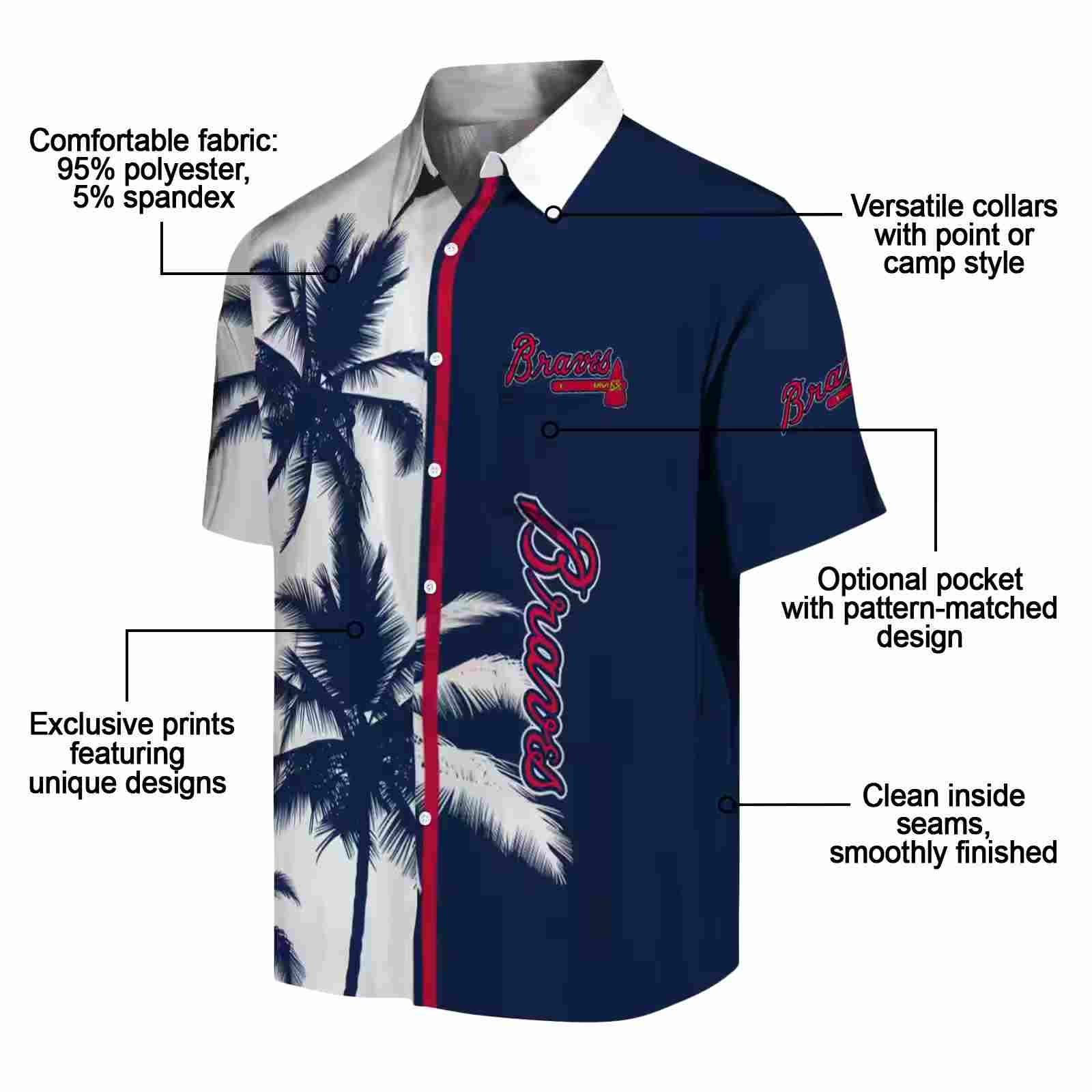 atlanta braves palm trees navy white hawaiian shirt new arrival