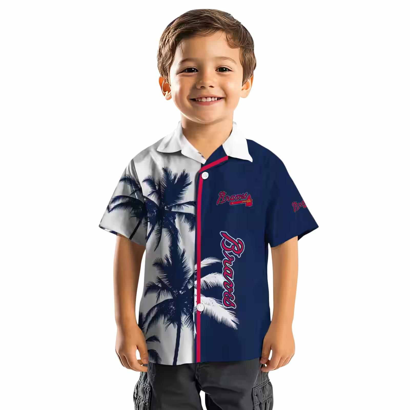 atlanta braves palm trees navy white hawaiian shirt top rated