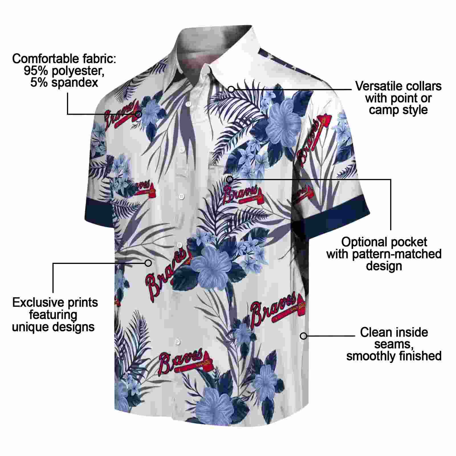 atlanta braves patriotic hibiscus design navy white hawaiian shirt new arrival