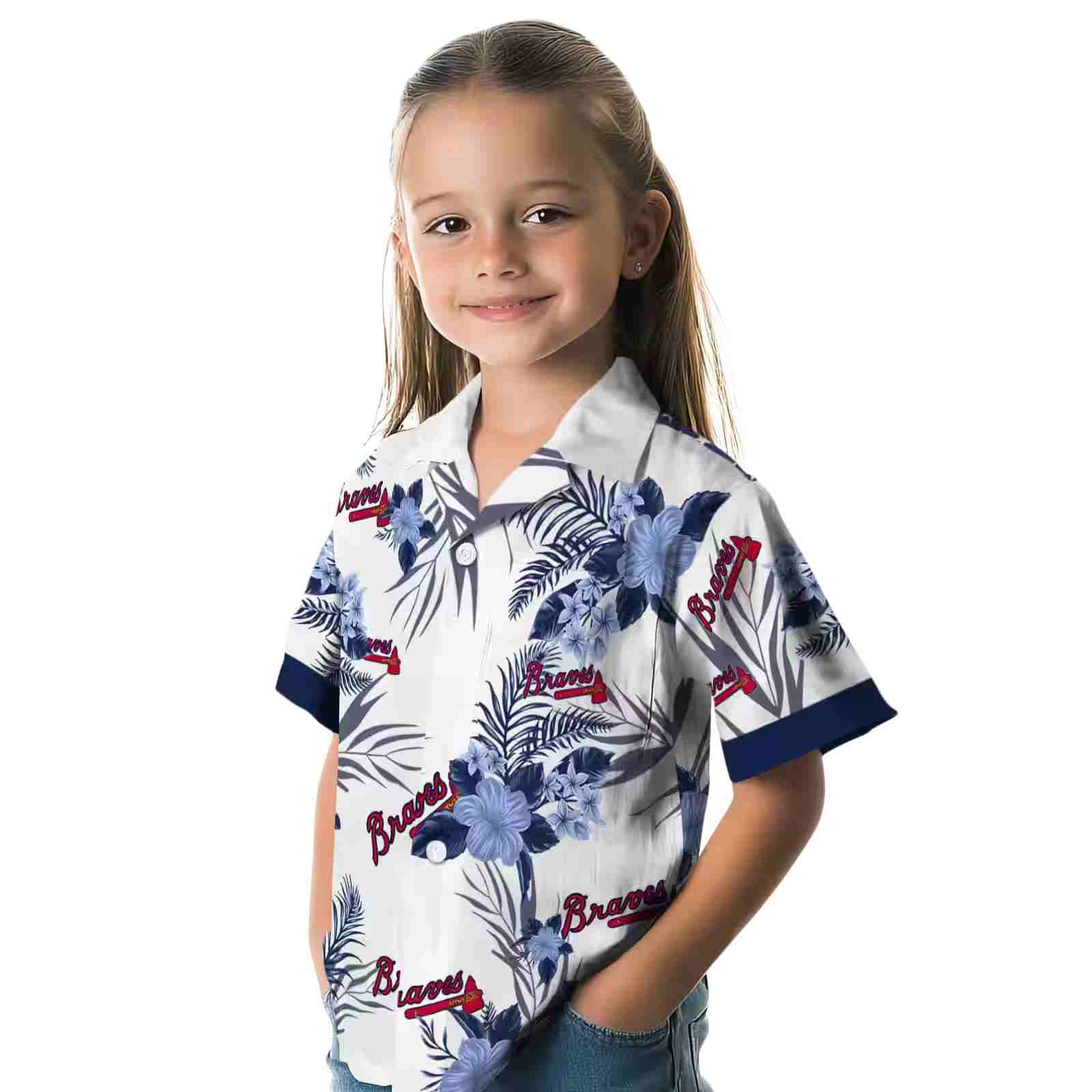 atlanta braves patriotic hibiscus design navy white hawaiian shirt premium grade