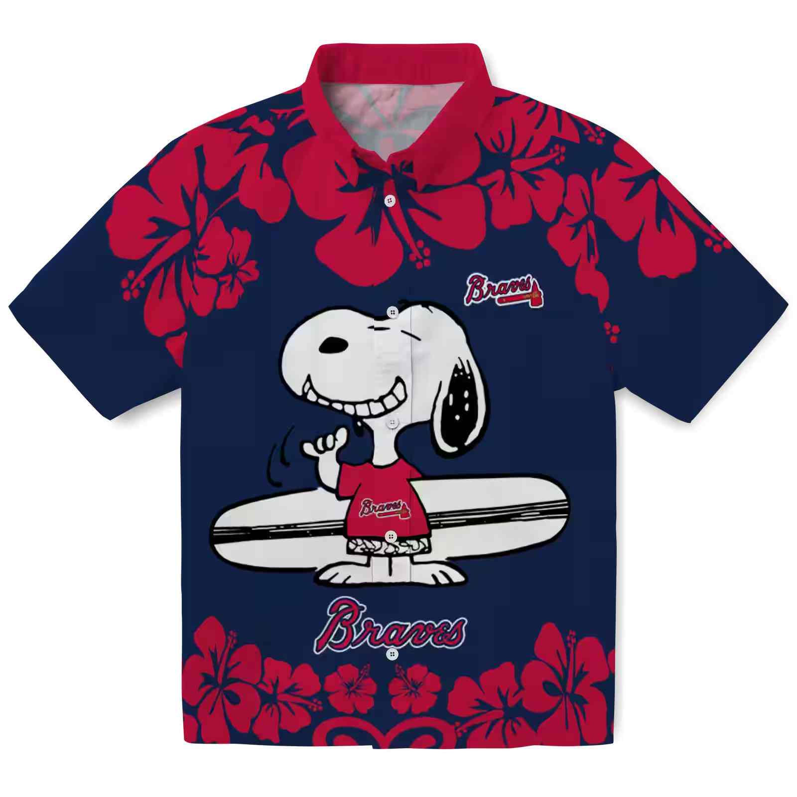 Atlanta Braves Snoopy Surf Navy White Hawaiian Shirt