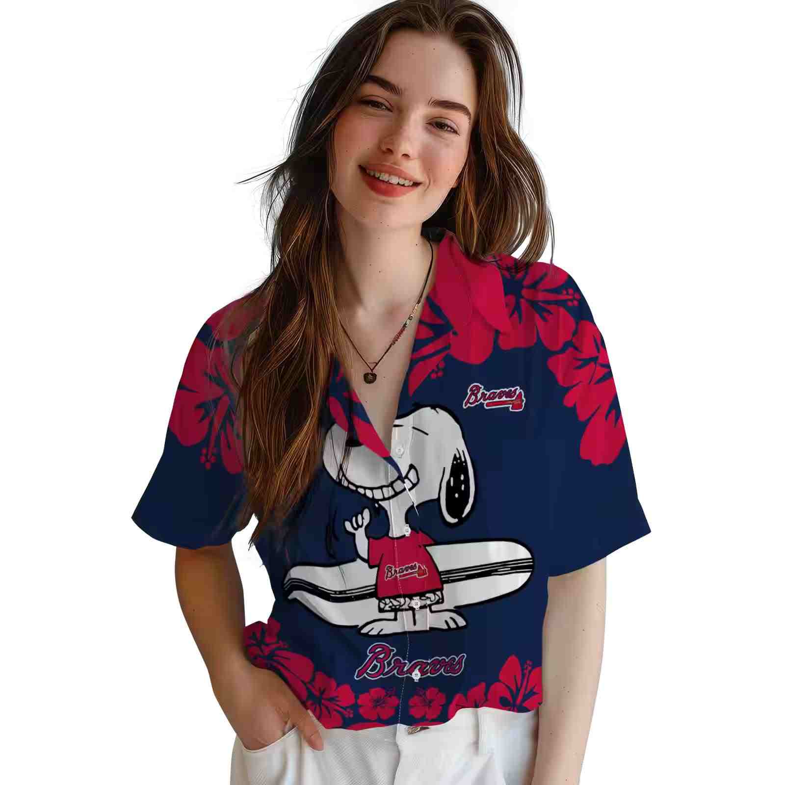 atlanta braves snoopy surf navy white hawaiian shirt latest model