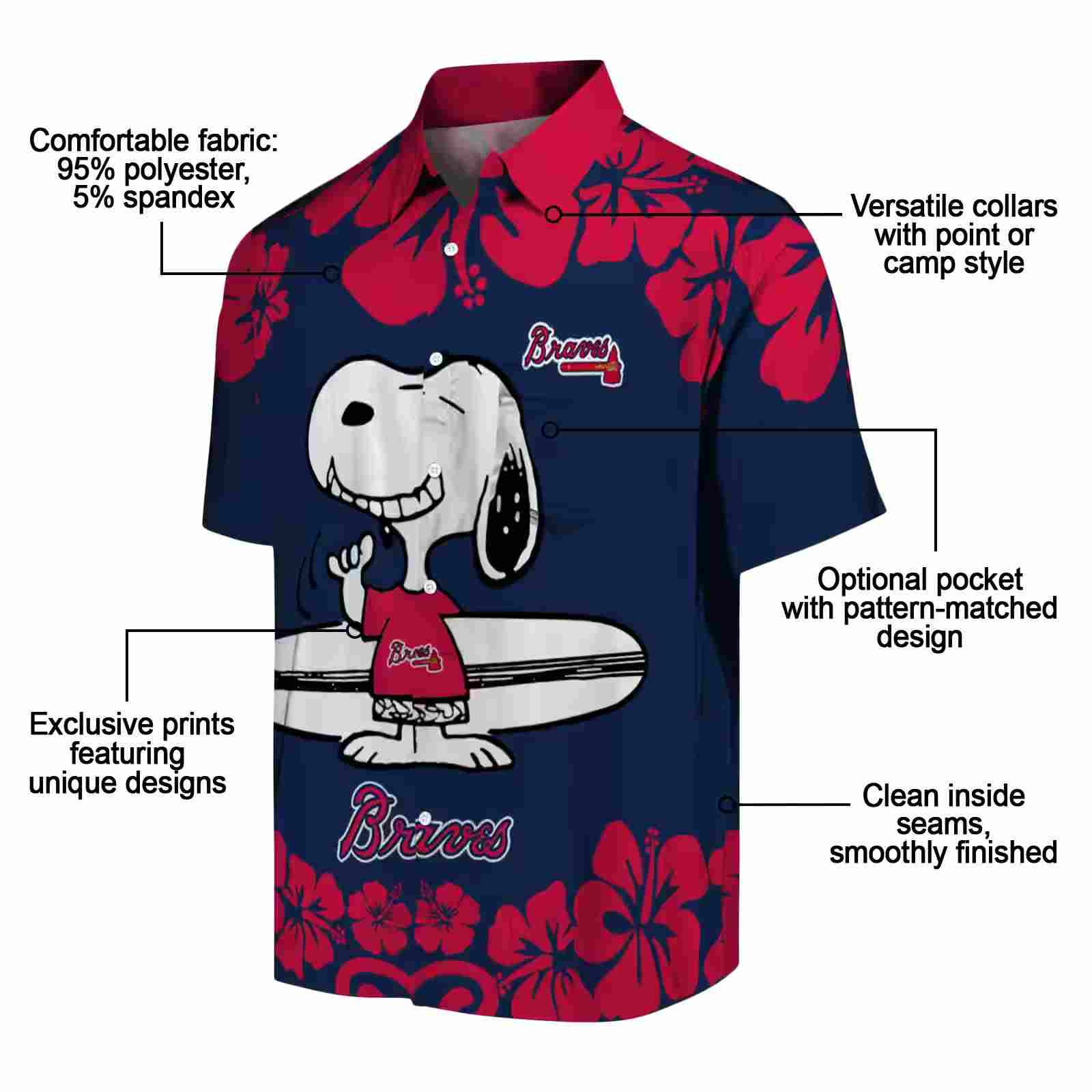 atlanta braves snoopy surf navy white hawaiian shirt new arrival