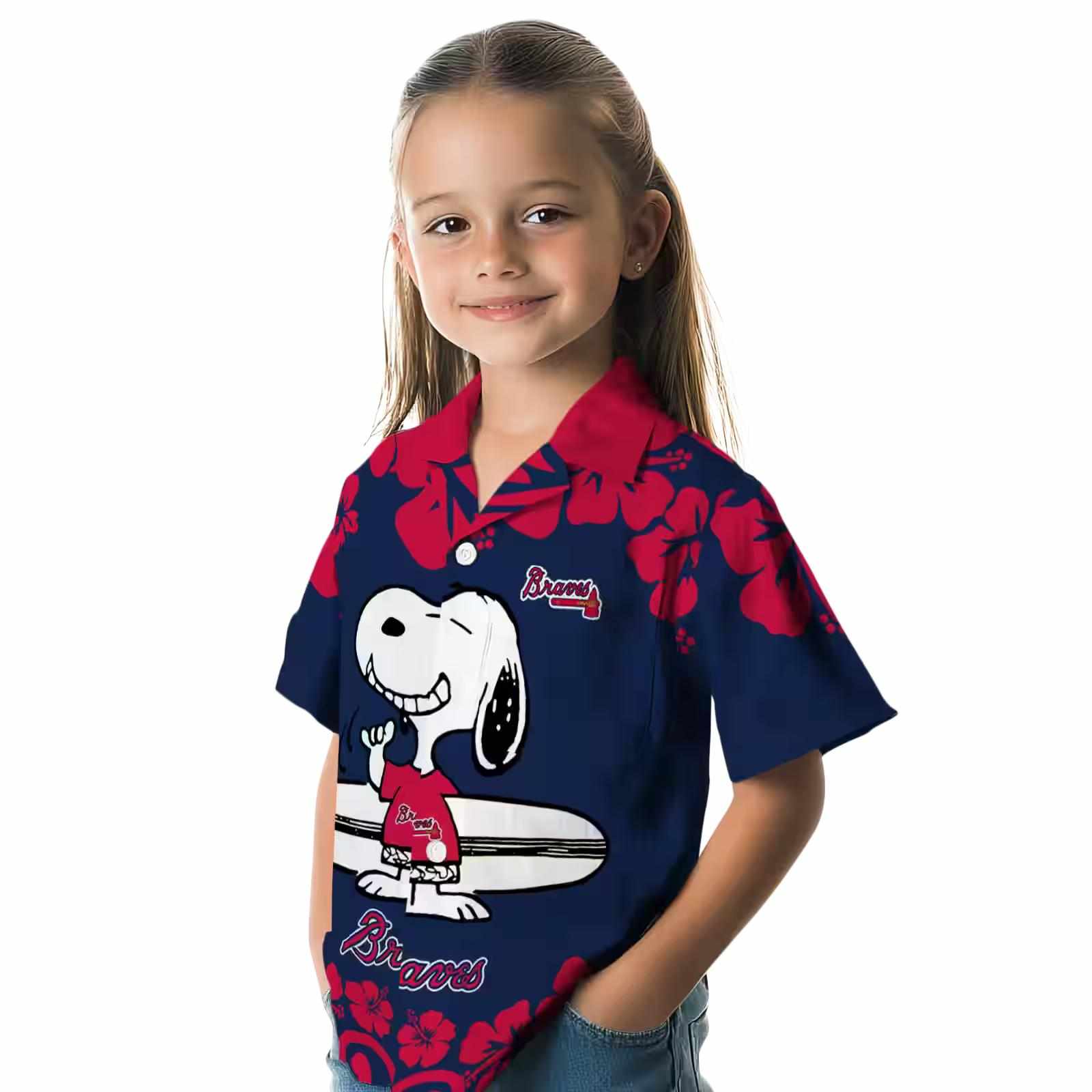 atlanta braves snoopy surf navy white hawaiian shirt premium grade