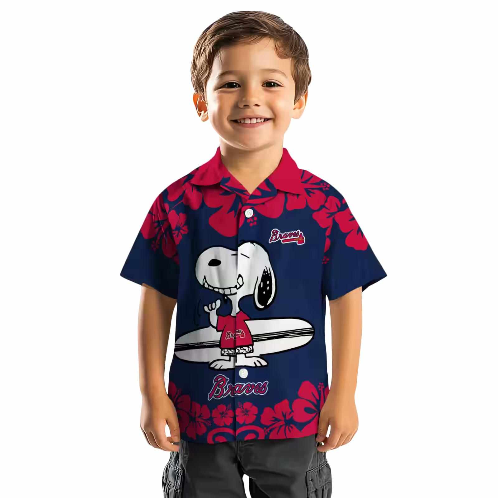 atlanta braves snoopy surf navy white hawaiian shirt top rated