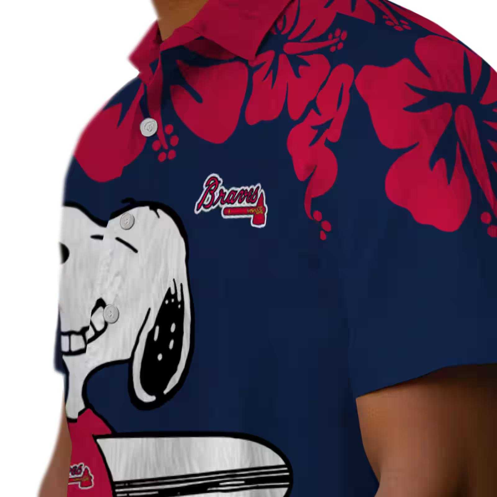 atlanta braves snoopy surf navy white hawaiian shirt trendy