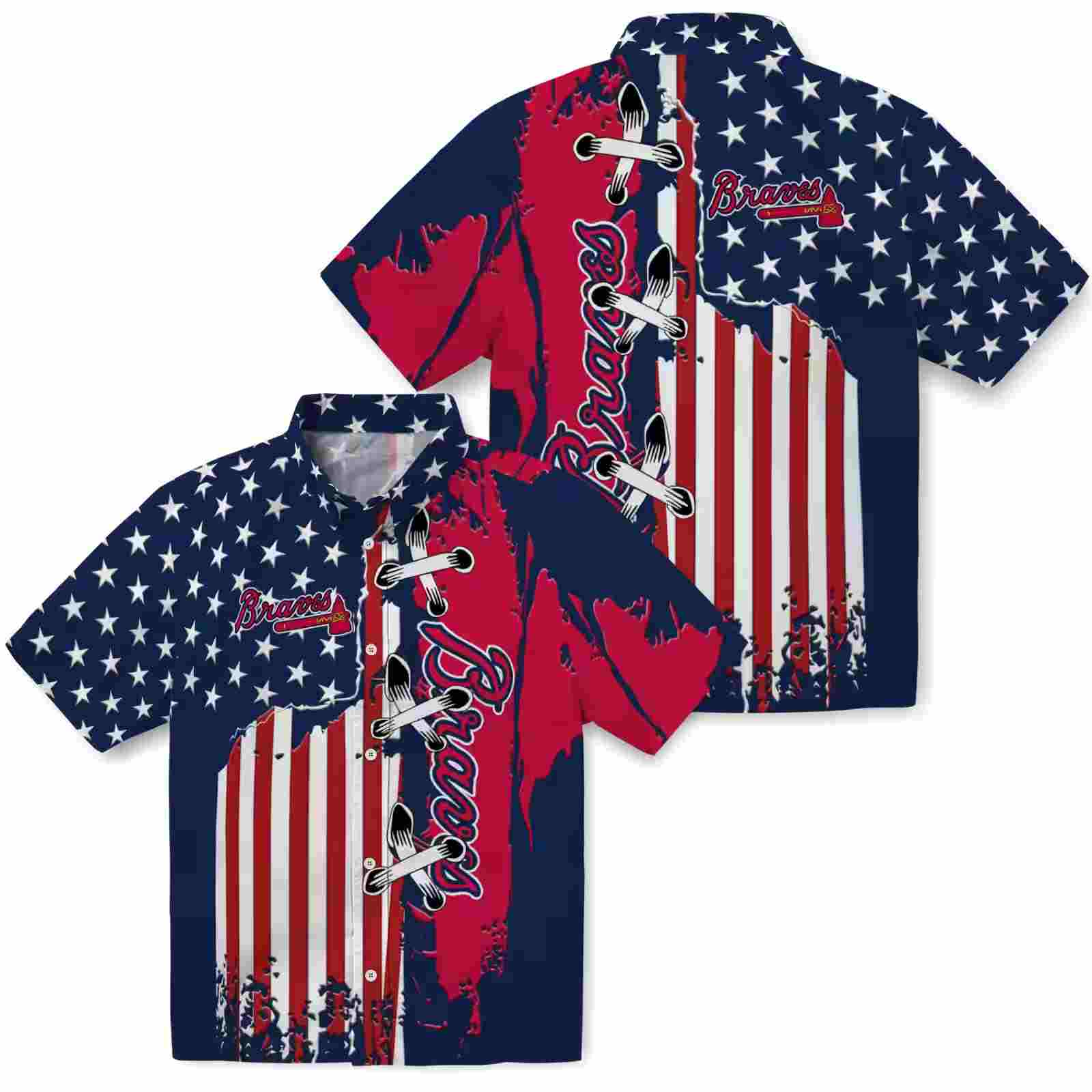 atlanta braves stitched flag navy hawaiian shirt high quality