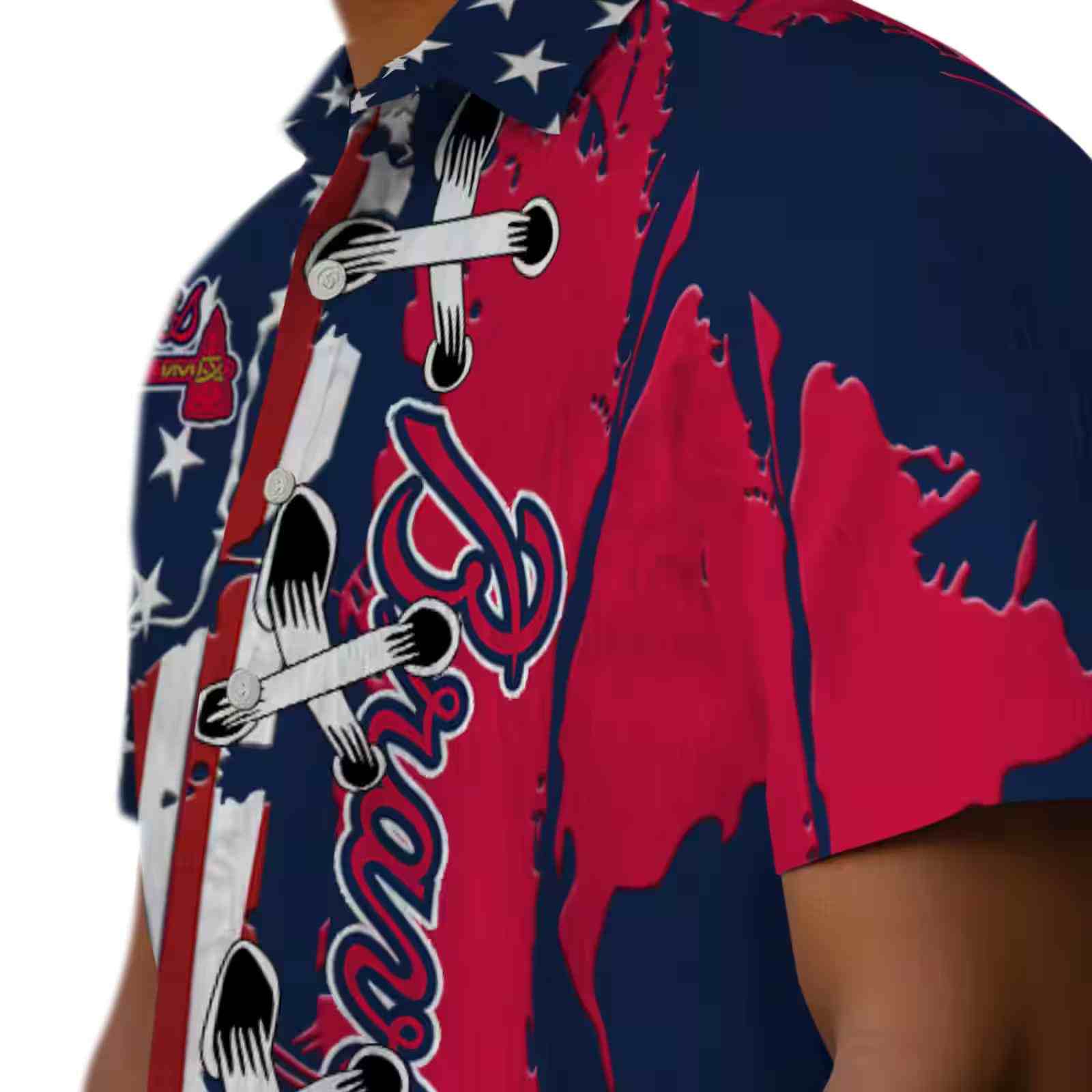 atlanta braves stitched flag navy hawaiian shirt trendy