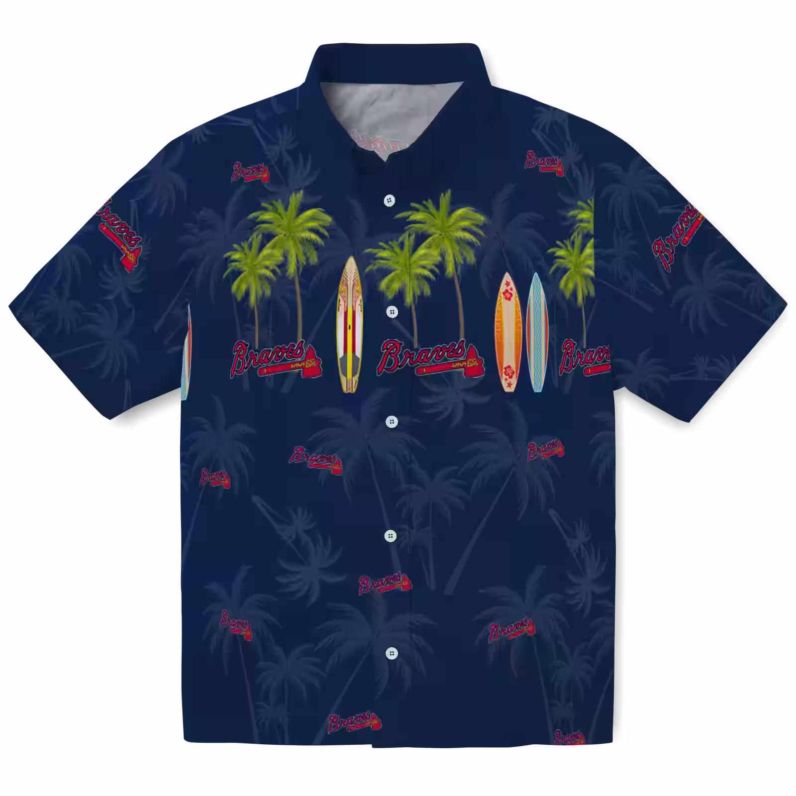 Atlanta braves surfboard palm navy hawaiian shirt