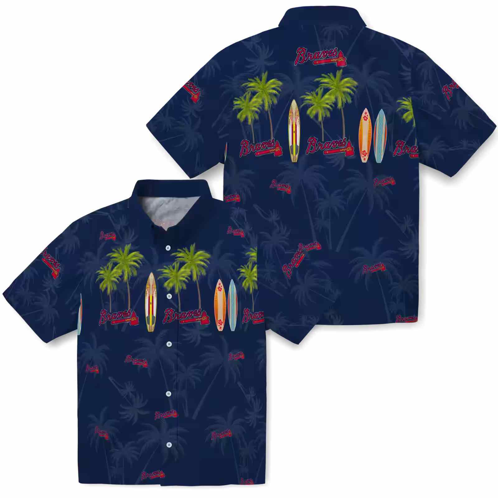 atlanta braves surfboard palm navy hawaiian shirt high quality