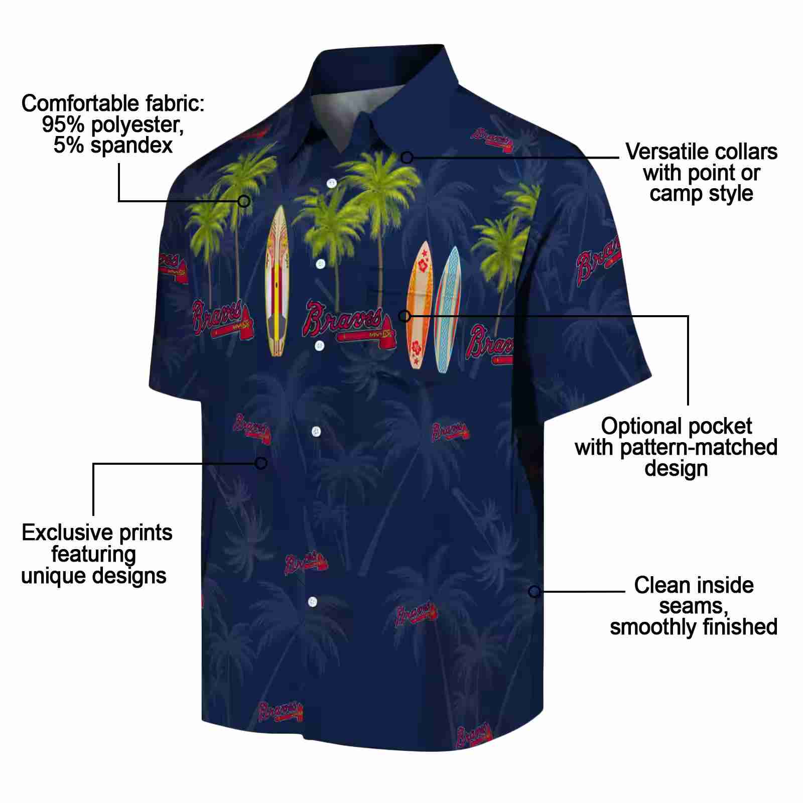 atlanta braves surfboard palm navy hawaiian shirt new arrival