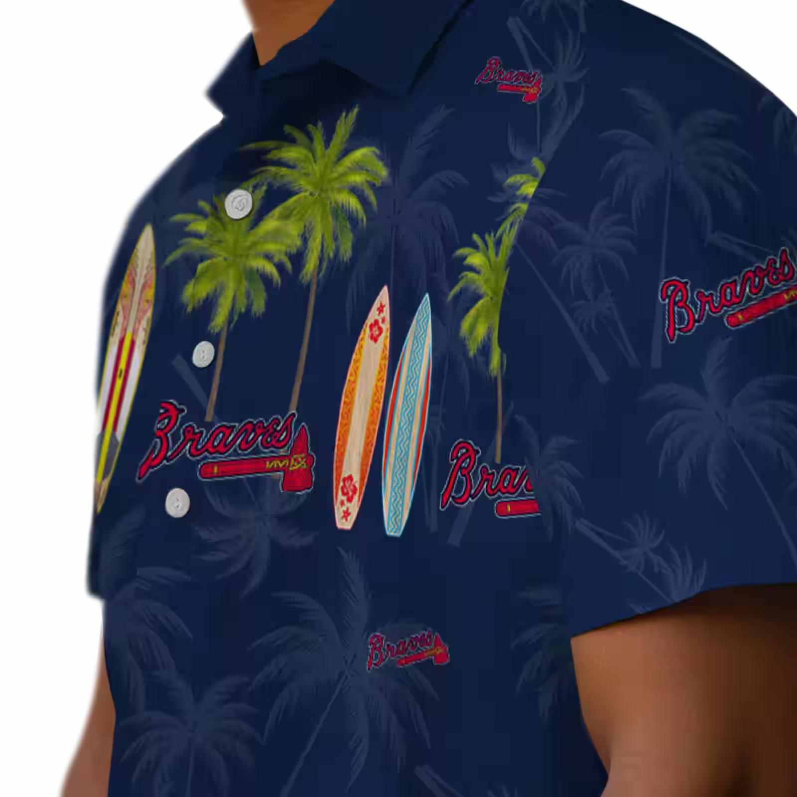 atlanta braves surfboard palm navy hawaiian shirt trendy