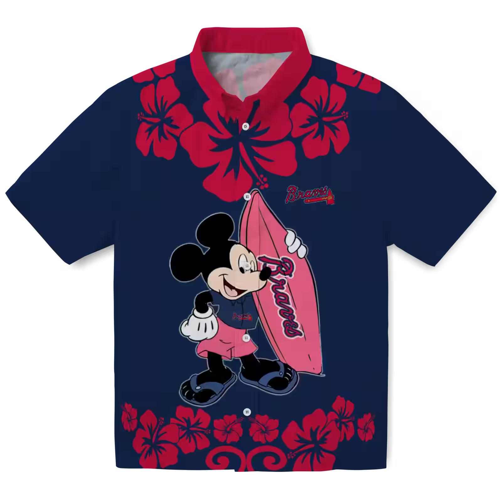 Atlanta Braves Surfing Mickey Navy Hawaiian Shirt