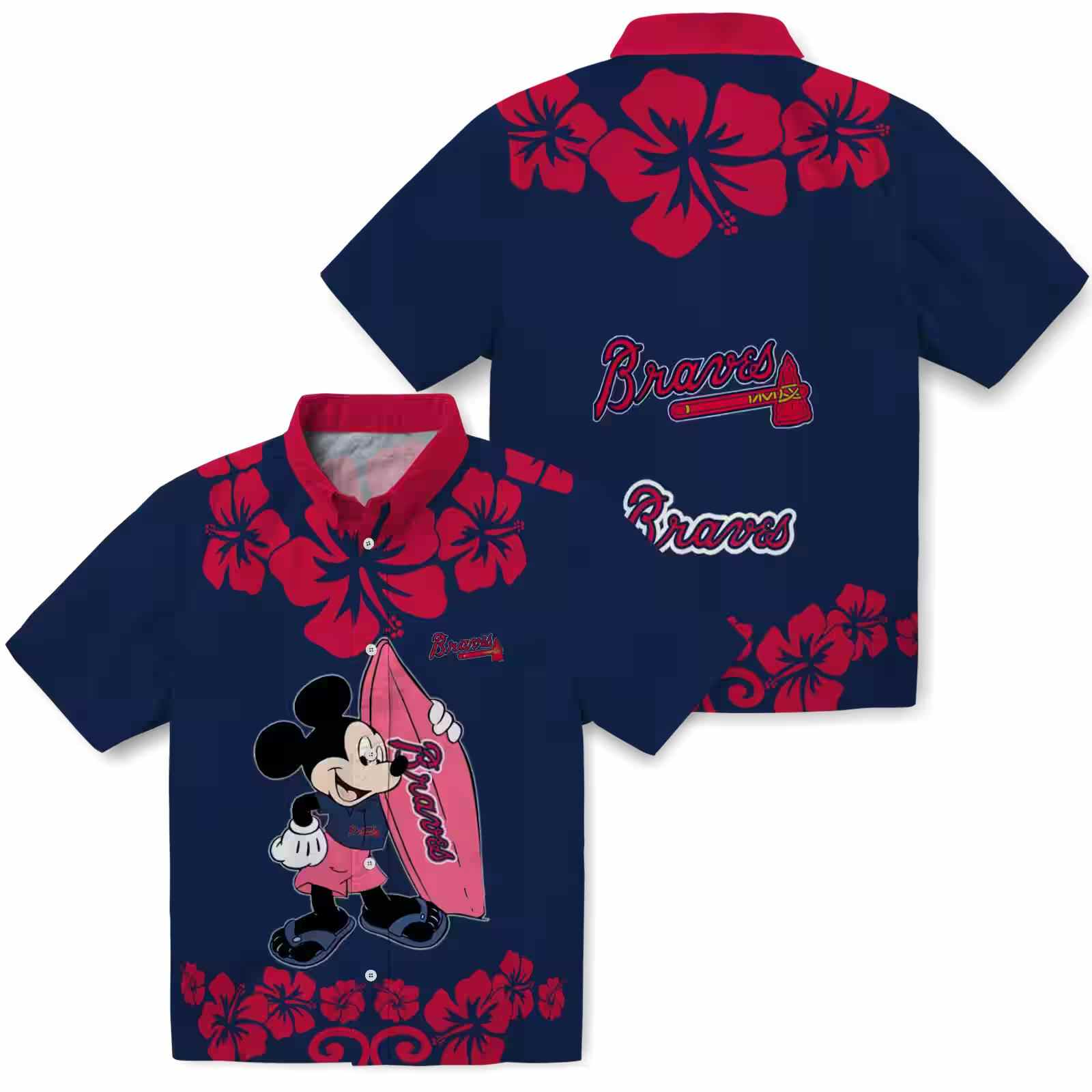 atlanta braves surfing mickey navy hawaiian shirt high quality