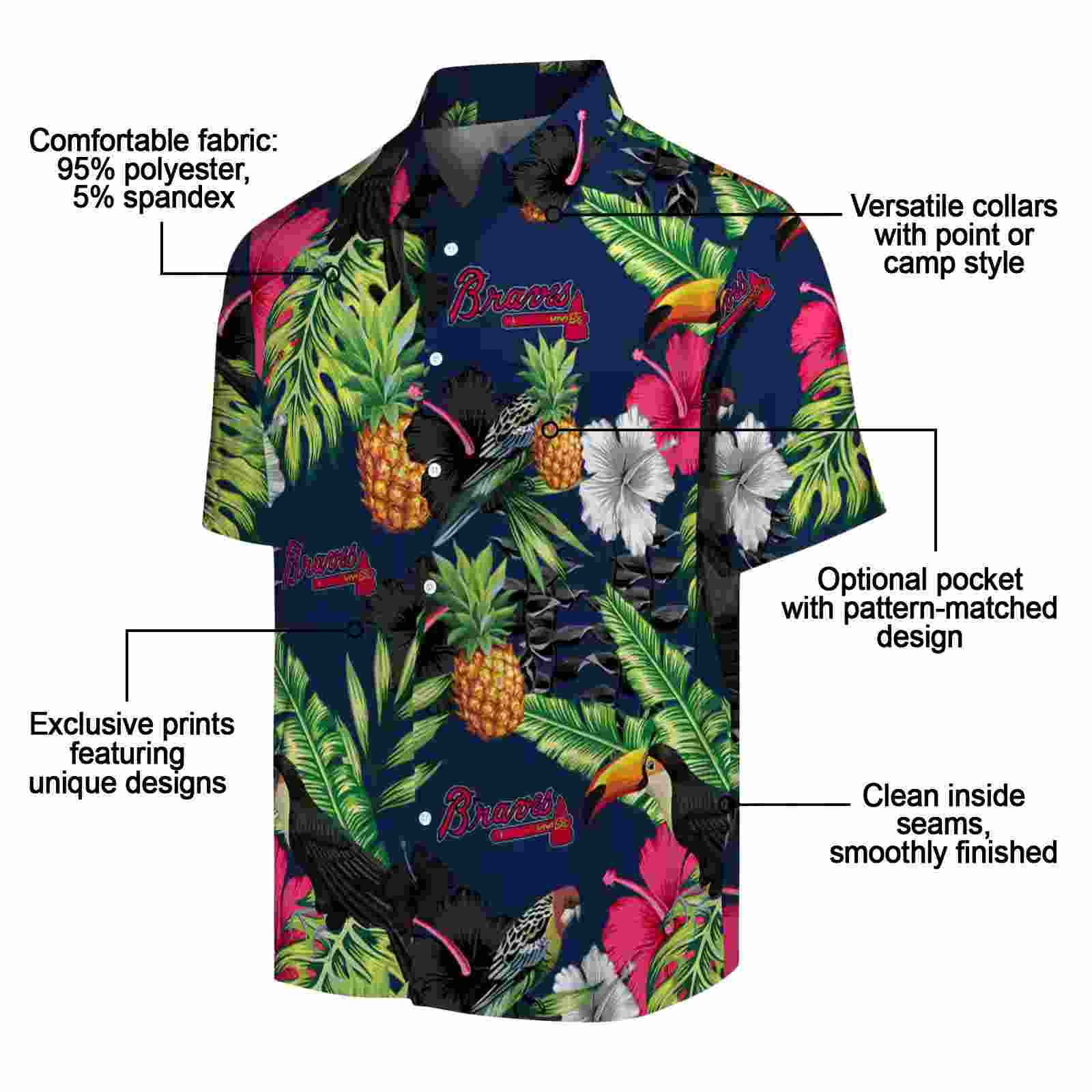 atlanta braves toucan hibiscus pineapple navy green hawaiian shirt new arrival