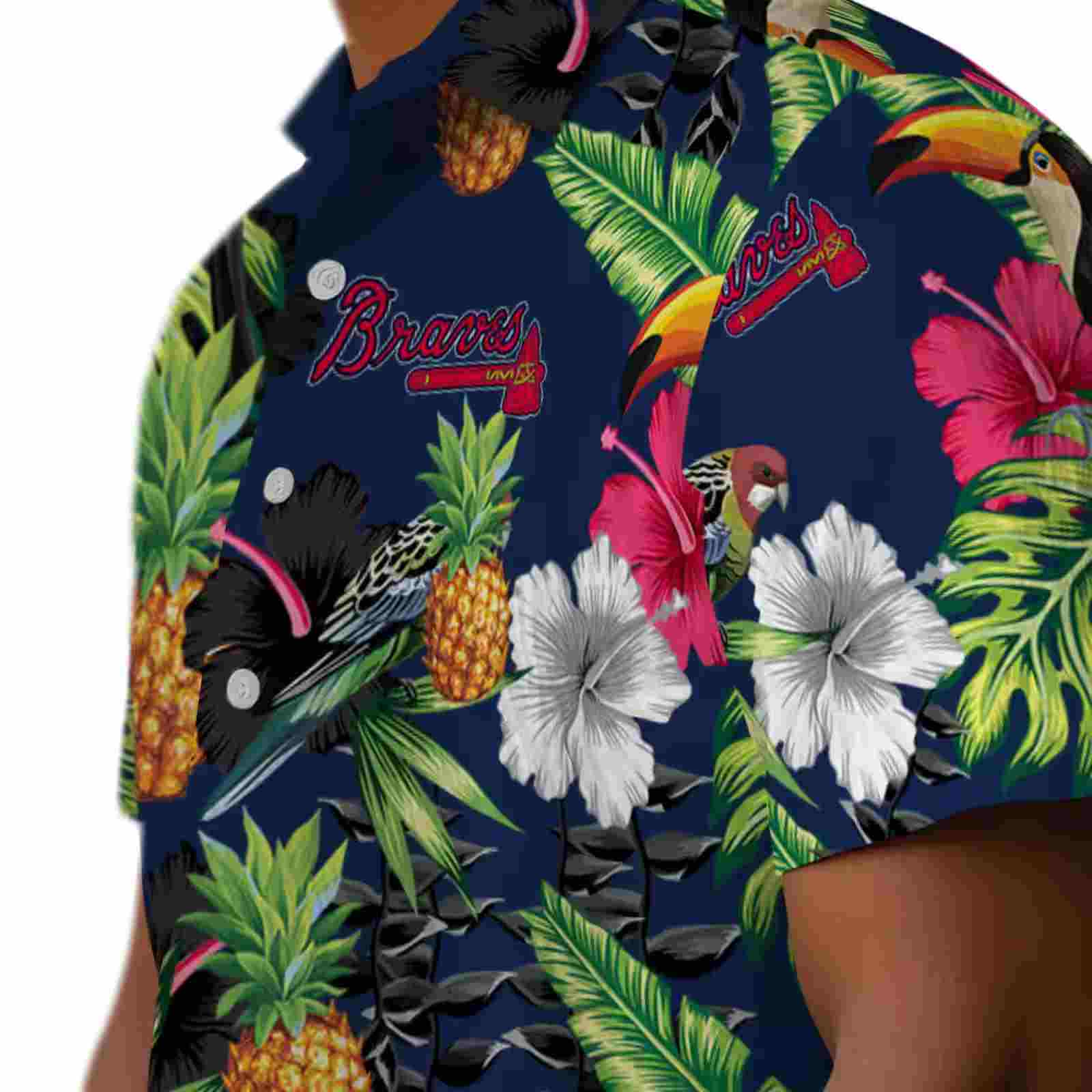 atlanta braves toucan hibiscus pineapple navy green hawaiian shirt trendy