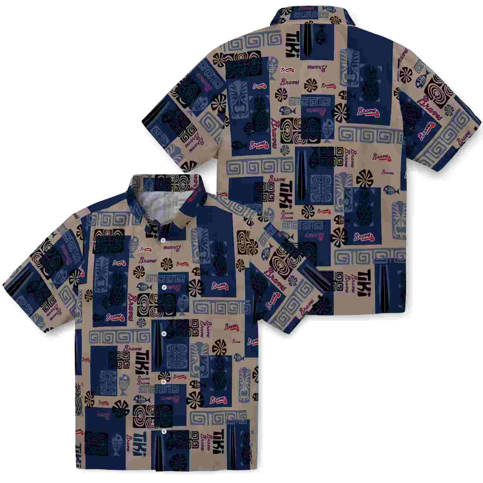 atlanta braves tribal symbols navy hawaiian shirt high quality