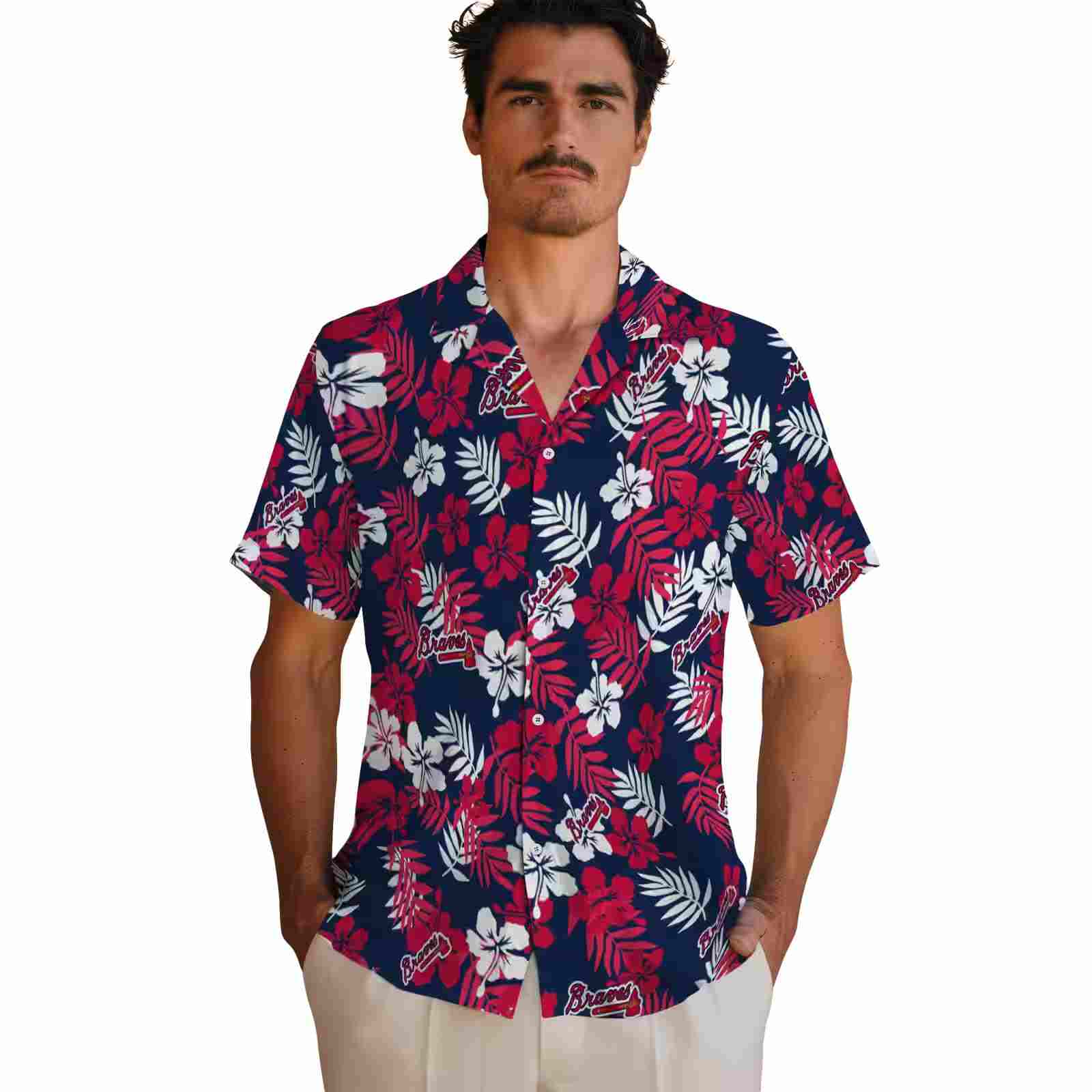 atlanta braves tropical floral navy hawaiian shirt fashion forward