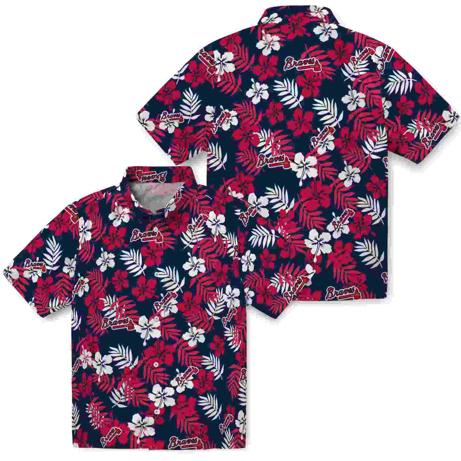 atlanta braves tropical floral navy hawaiian shirt high quality