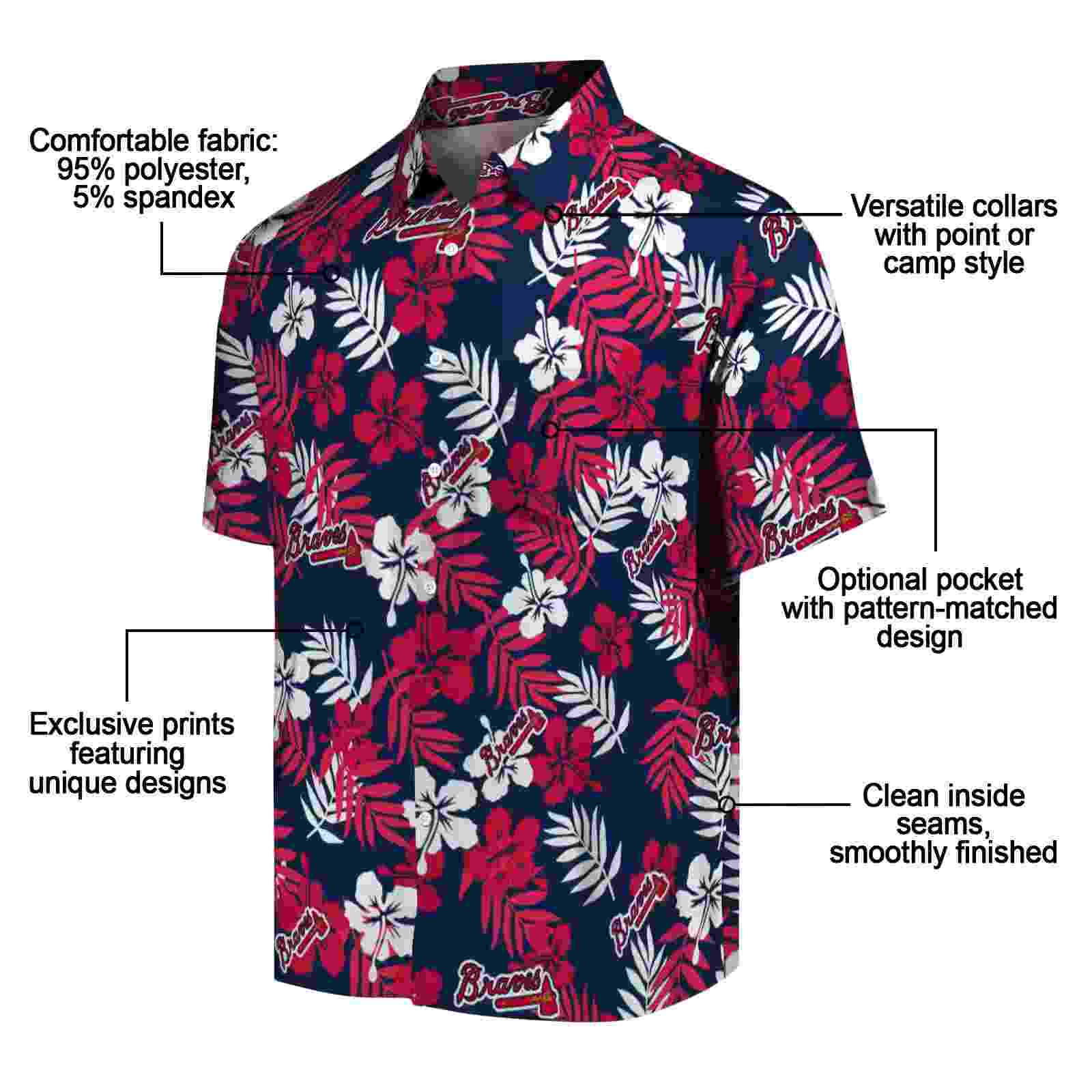 atlanta braves tropical floral navy hawaiian shirt new arrival