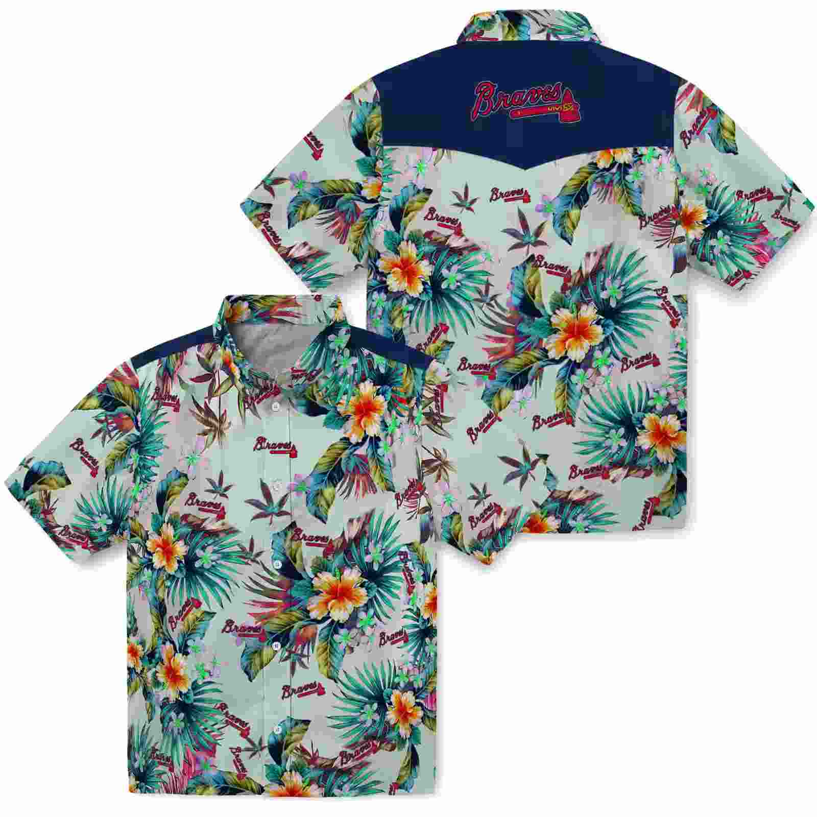 atlanta braves tropical foliage green hawaiian shirt high quality