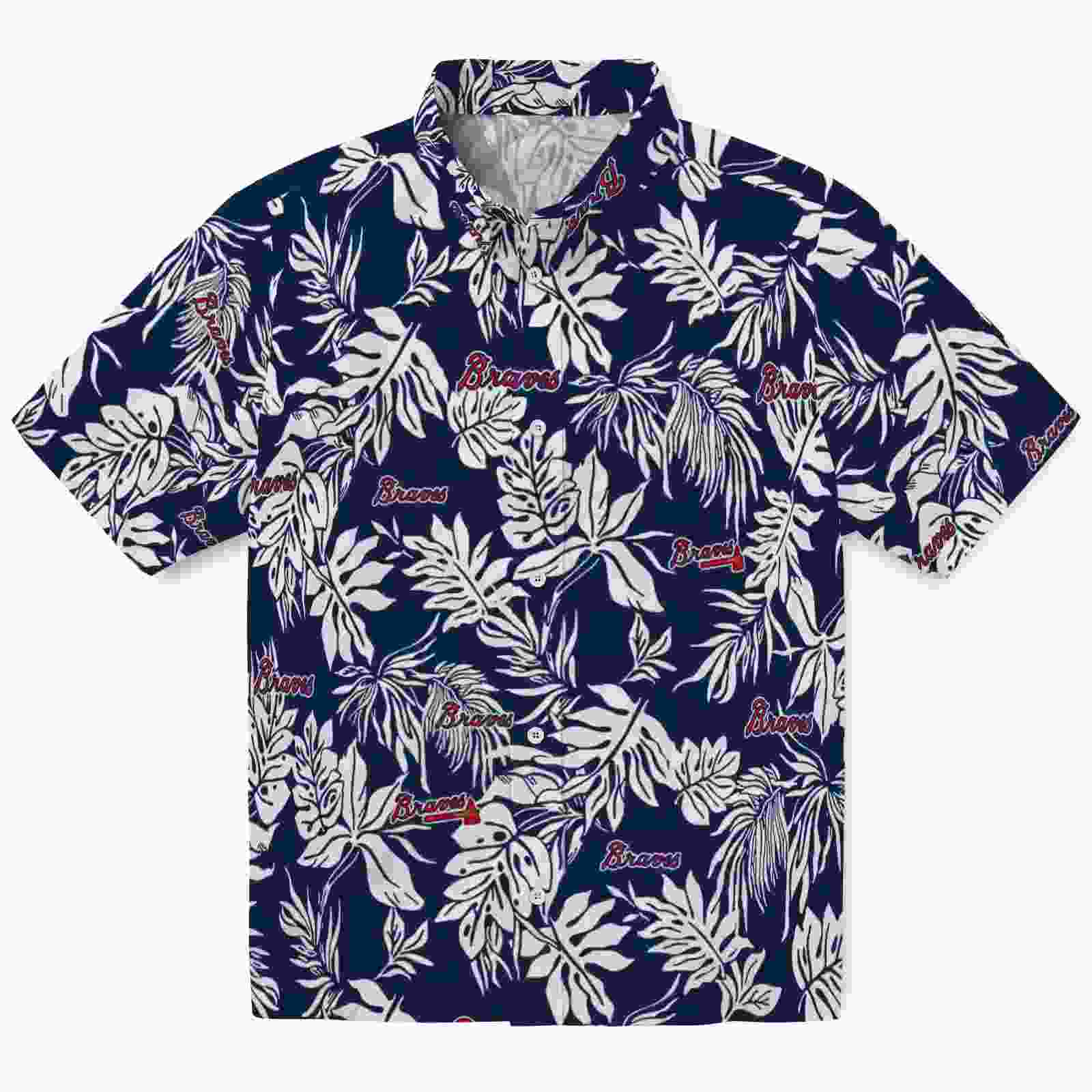 Atlanta Braves Tropical Leaf Navy White Hawaiian Shirt