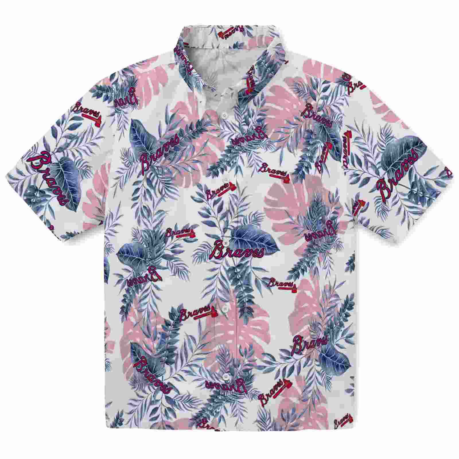 Atlanta Braves Tropical Leaves White Hawaiian Shirt