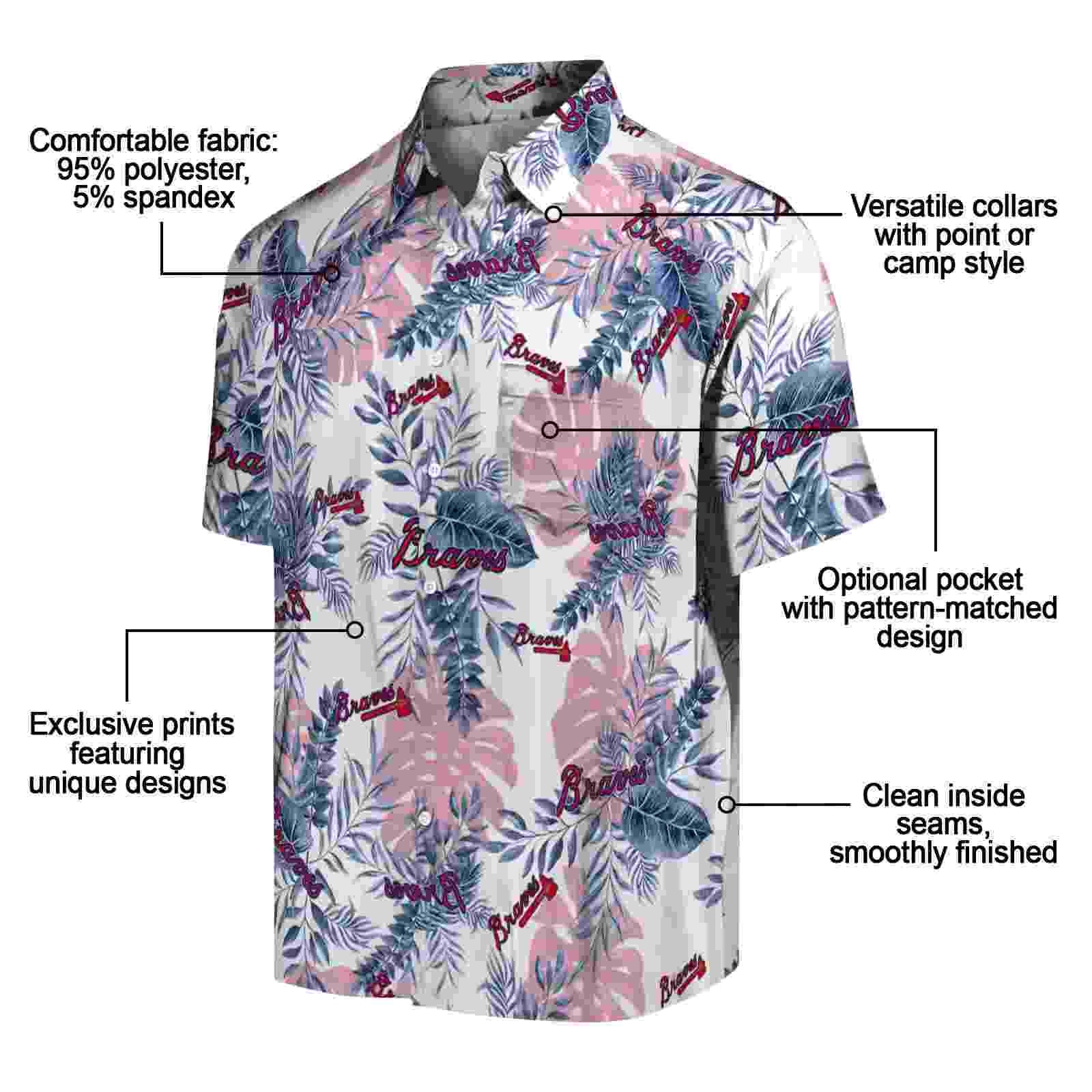 atlanta braves tropical leaves white hawaiian shirt new arrival