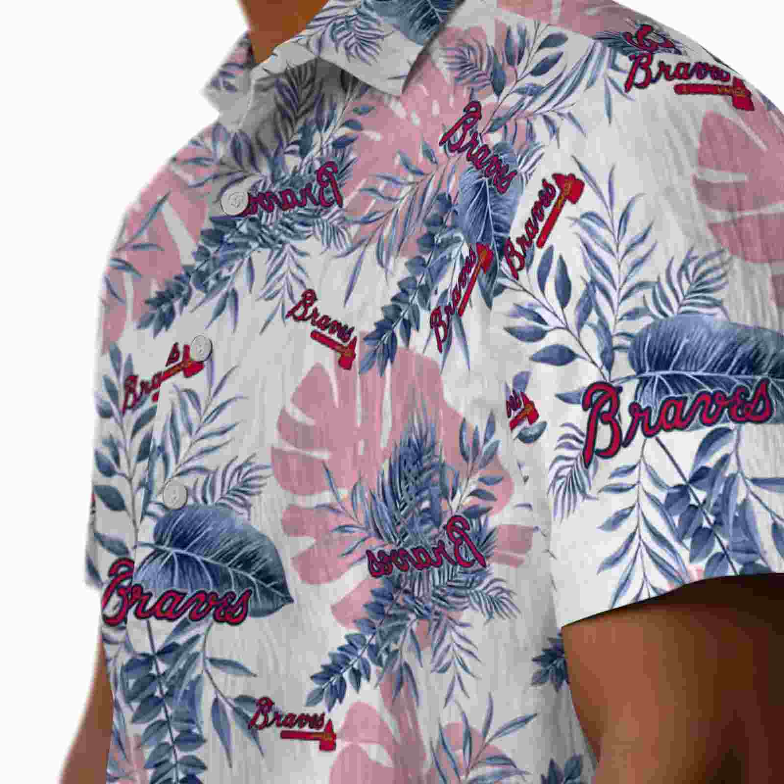 atlanta braves tropical leaves white hawaiian shirt trendy