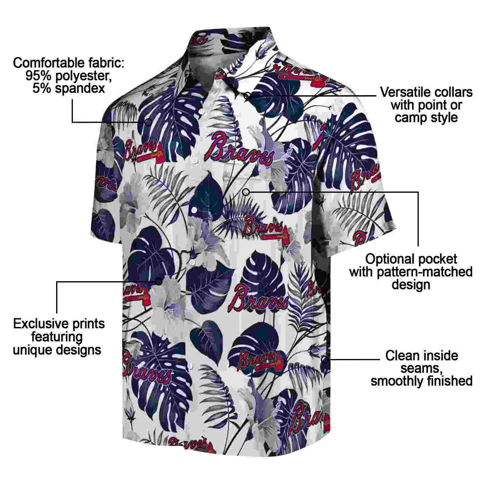 atlanta braves tropical plants navy white hawaiian shirt new arrival