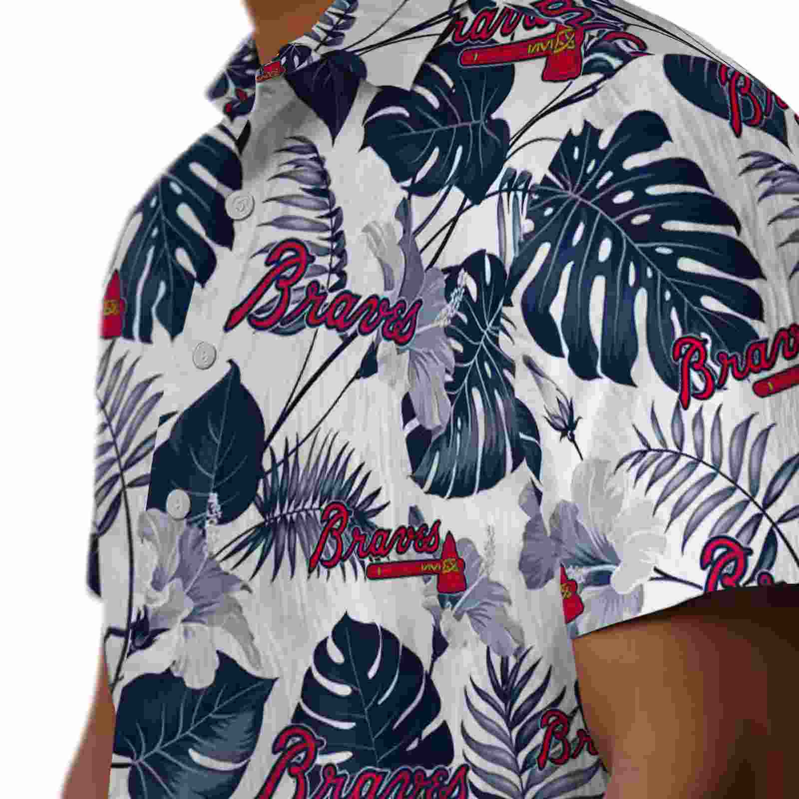 atlanta braves tropical plants navy white hawaiian shirt trendy