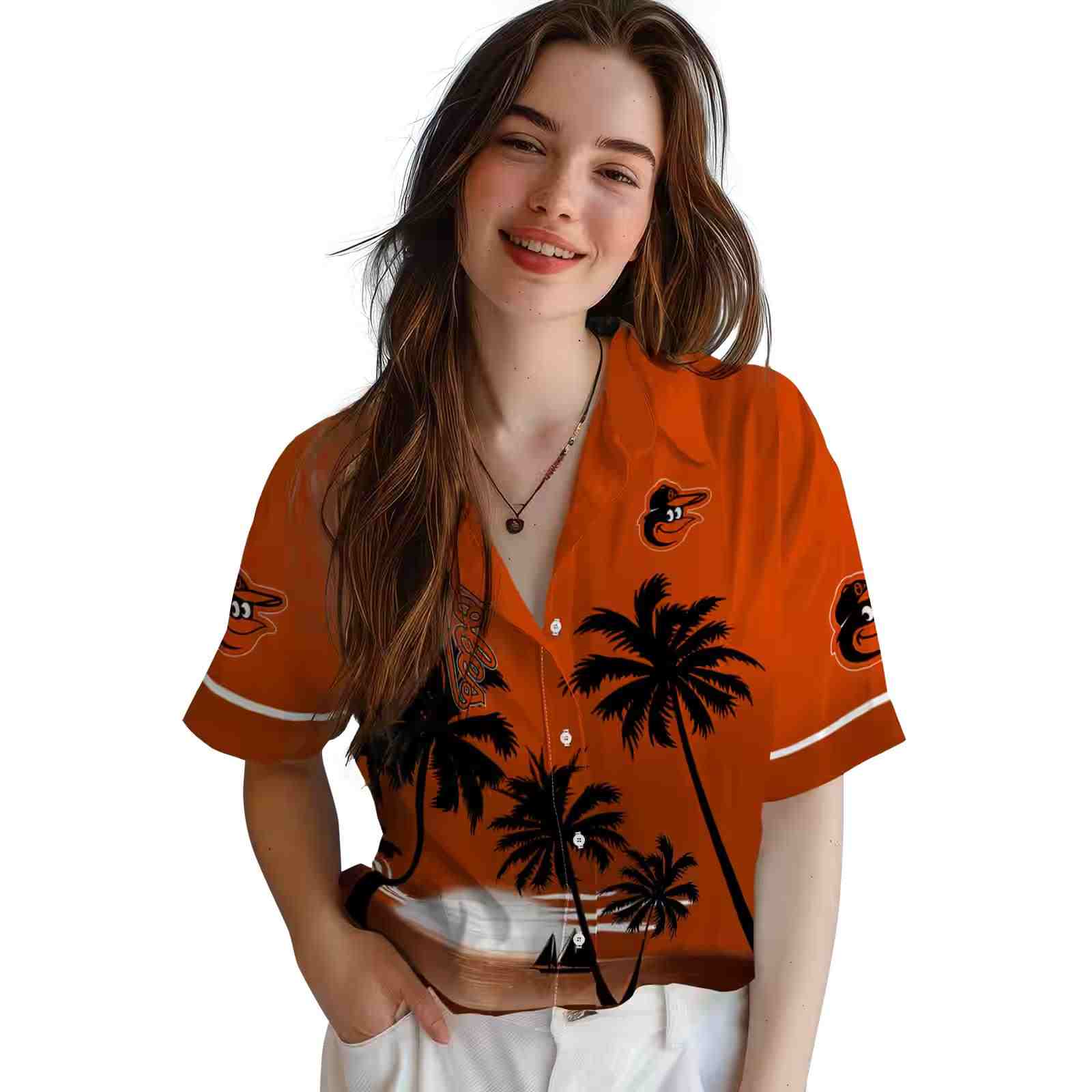 baltimore orioles beach sunset orange black hawaiian shirt latest model