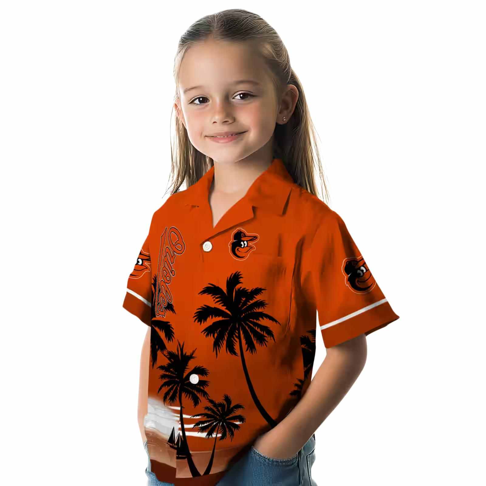 baltimore orioles beach sunset orange black hawaiian shirt premium grade