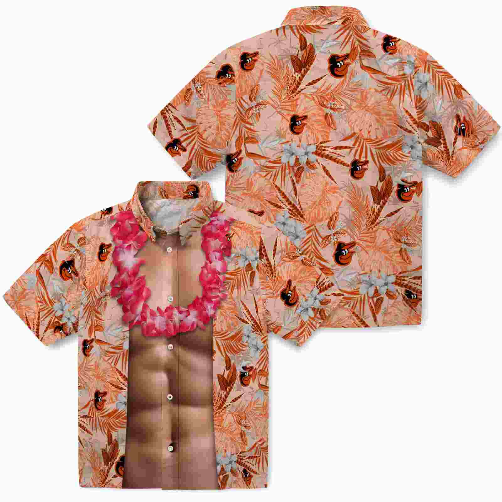 baltimore orioles chest illusion orange hawaiian shirt high quality