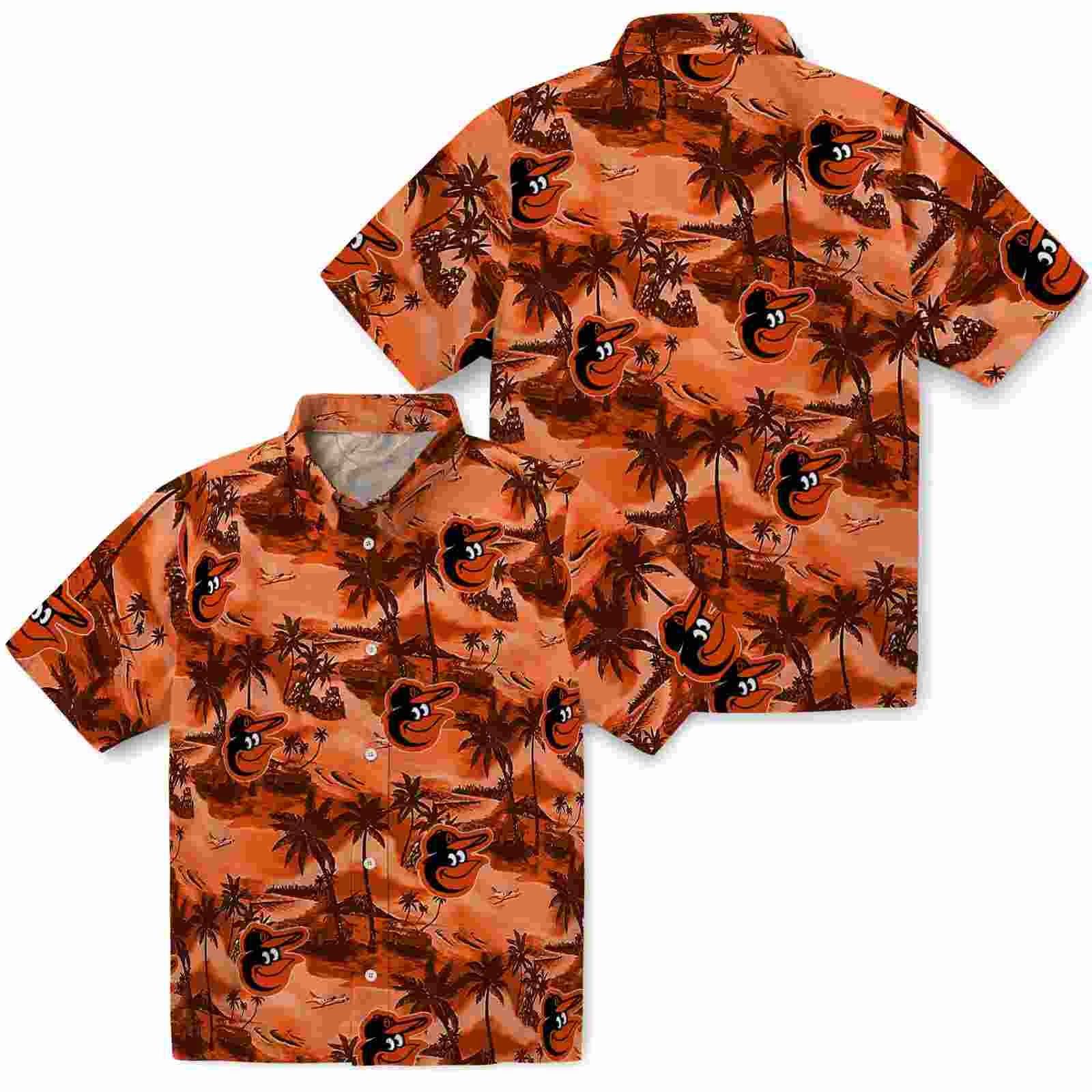 baltimore orioles coastal palms orange hawaiian shirt high quality