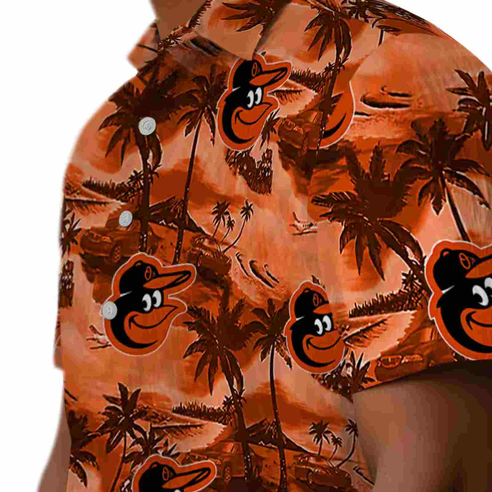 baltimore orioles coastal palms orange hawaiian shirt trendy