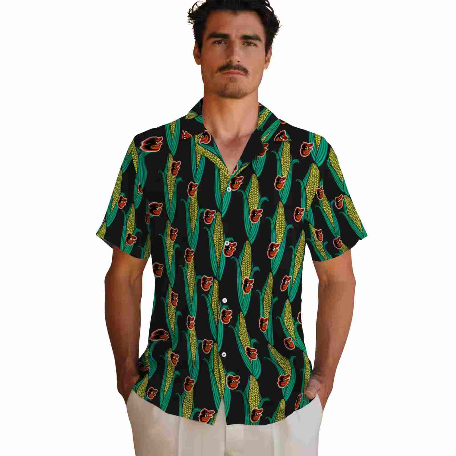 baltimore orioles corn motifs black green hawaiian shirt fashion forward