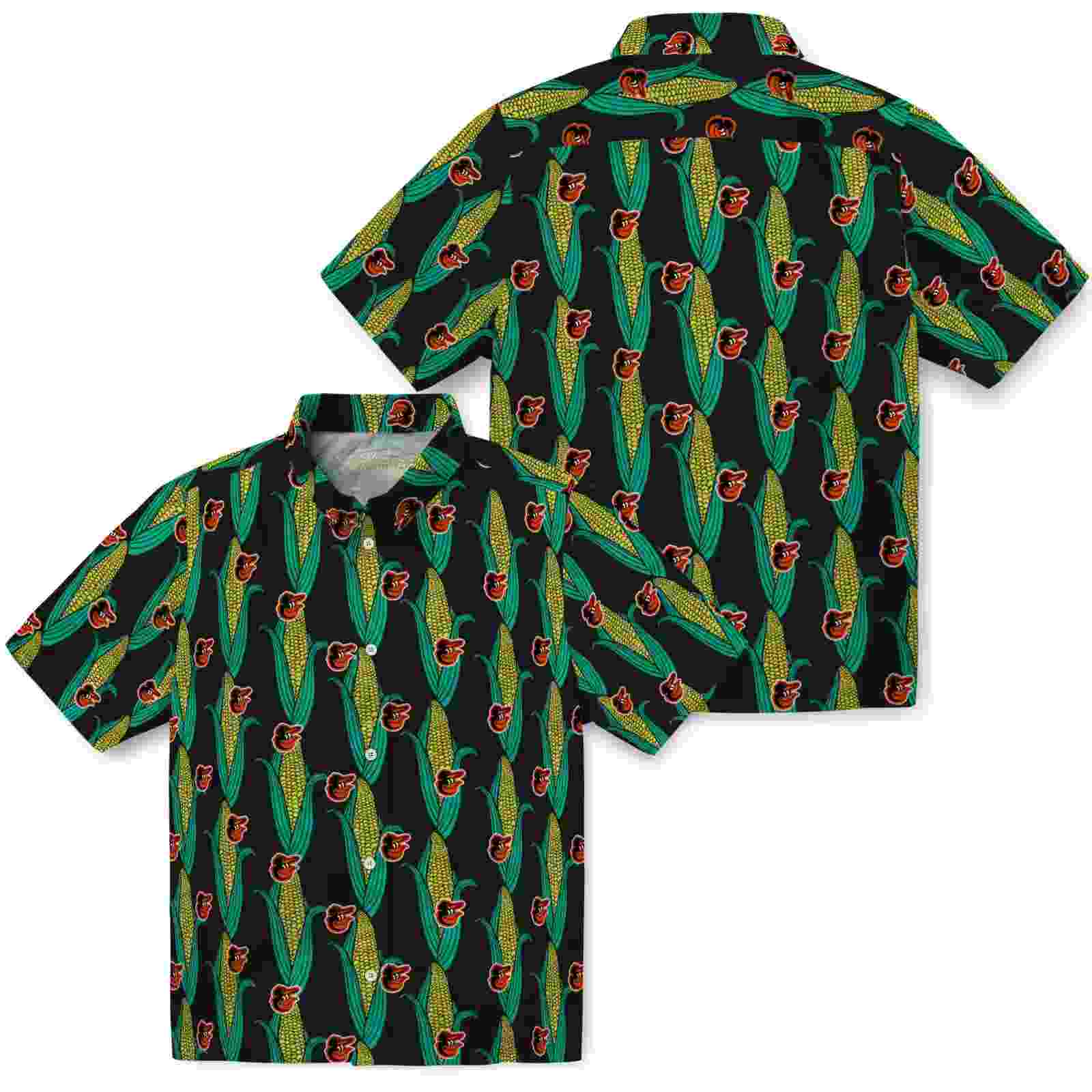 baltimore orioles corn motifs black green hawaiian shirt high quality