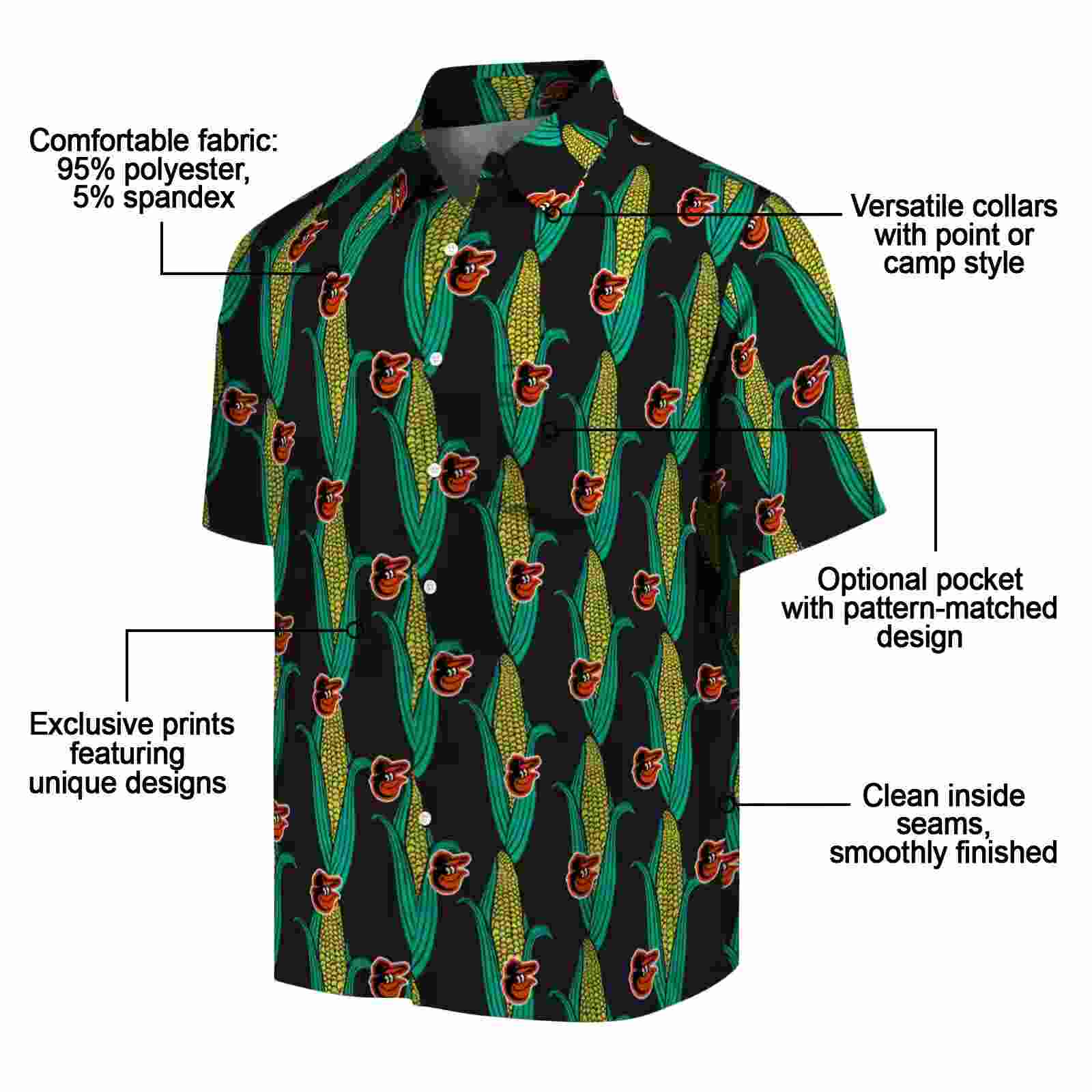 baltimore orioles corn motifs black green hawaiian shirt new arrival