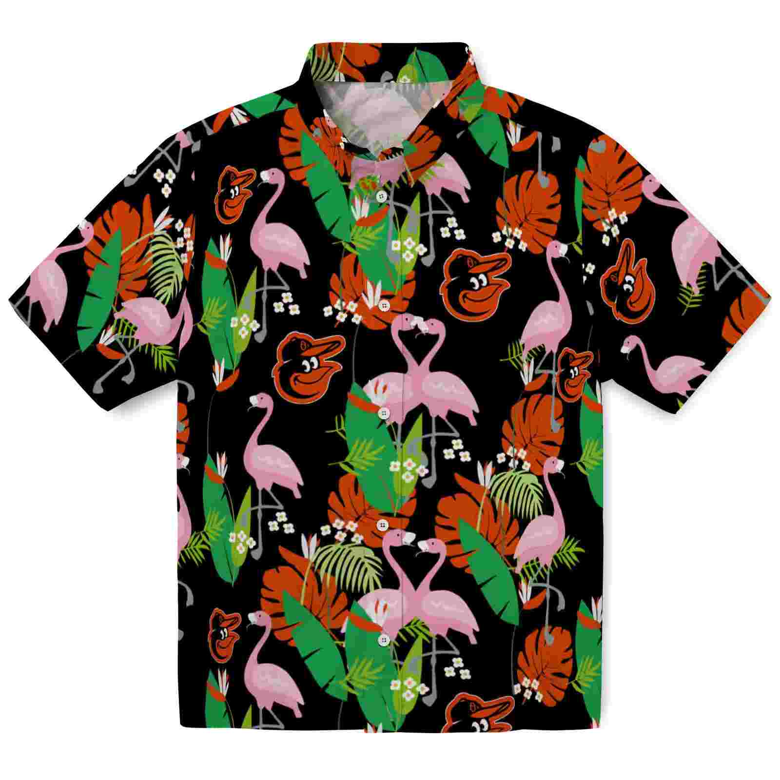 Baltimore Orioles Flamingo Foliage Orange Green Hawaiian Shirt