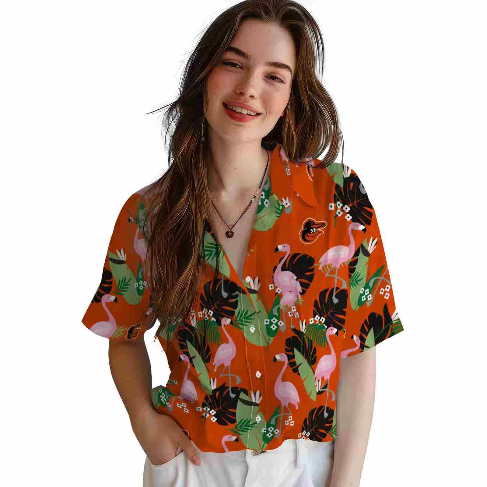 baltimore orioles flamingo leaf motif orange hawaiian shirt latest model