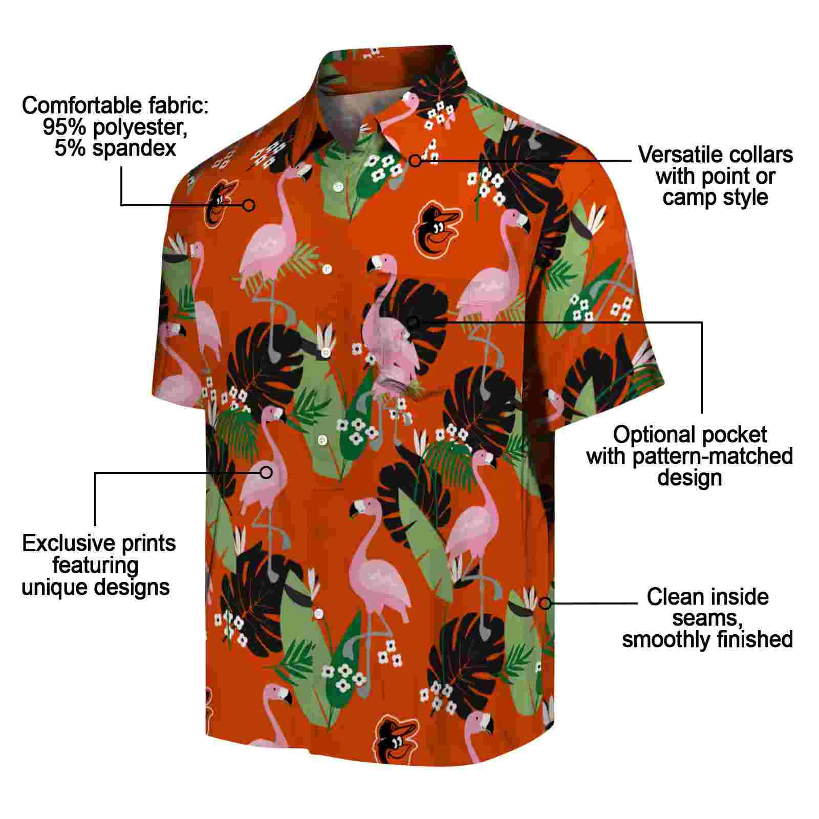 baltimore orioles flamingo leaf motif orange hawaiian shirt new arrival