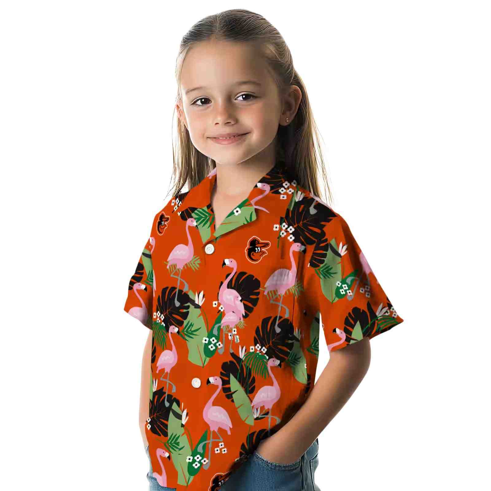 baltimore orioles flamingo leaf motif orange hawaiian shirt premium grade