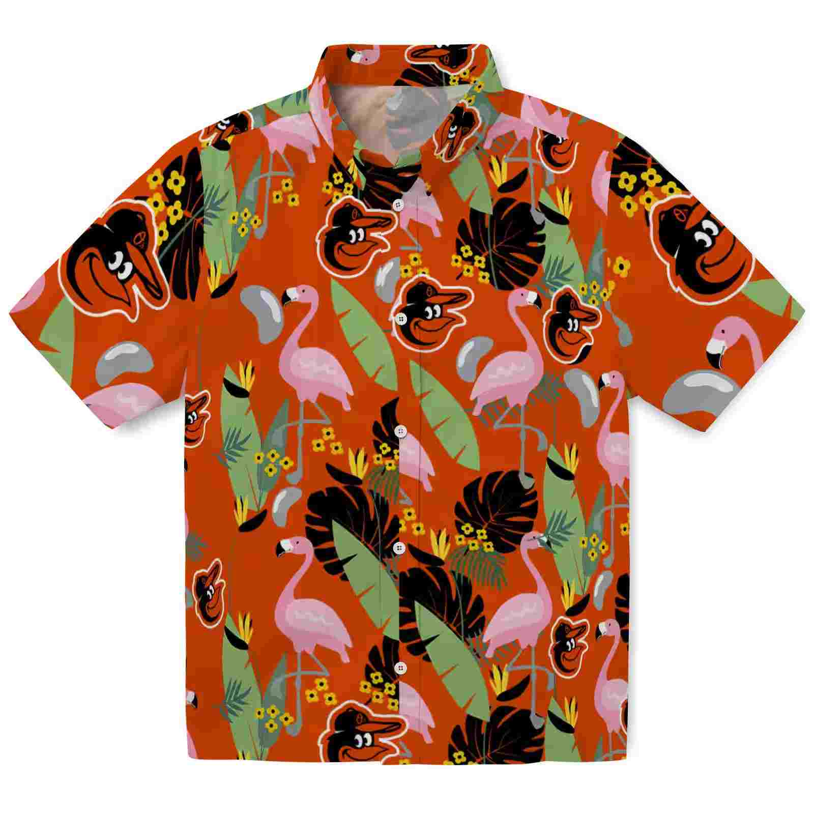 Baltimore Orioles Flamingo Leaves Orange Hawaiian Shirt