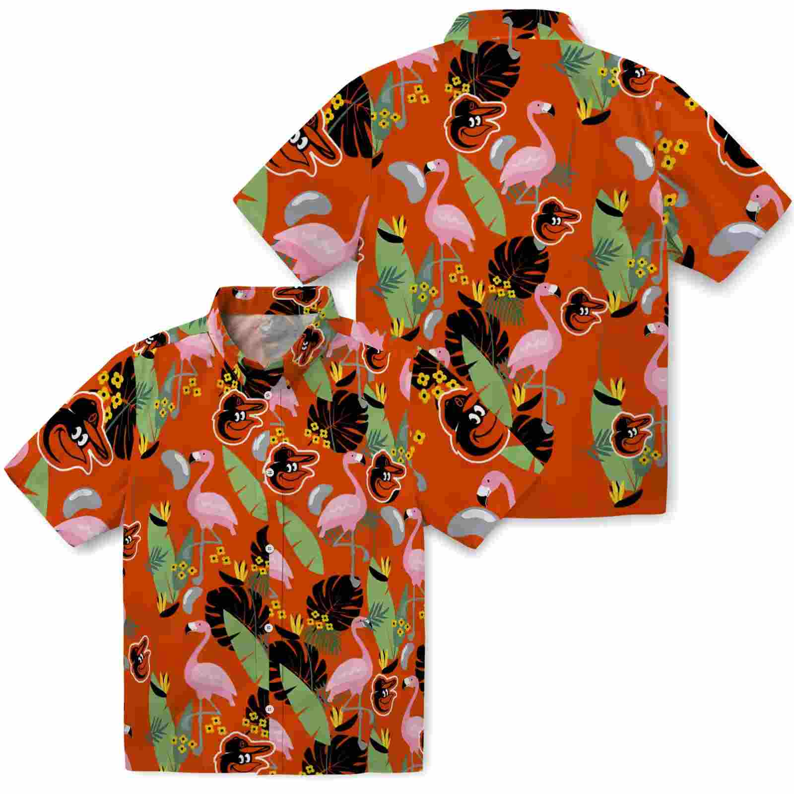 baltimore orioles flamingo leaves orange hawaiian shirt high quality