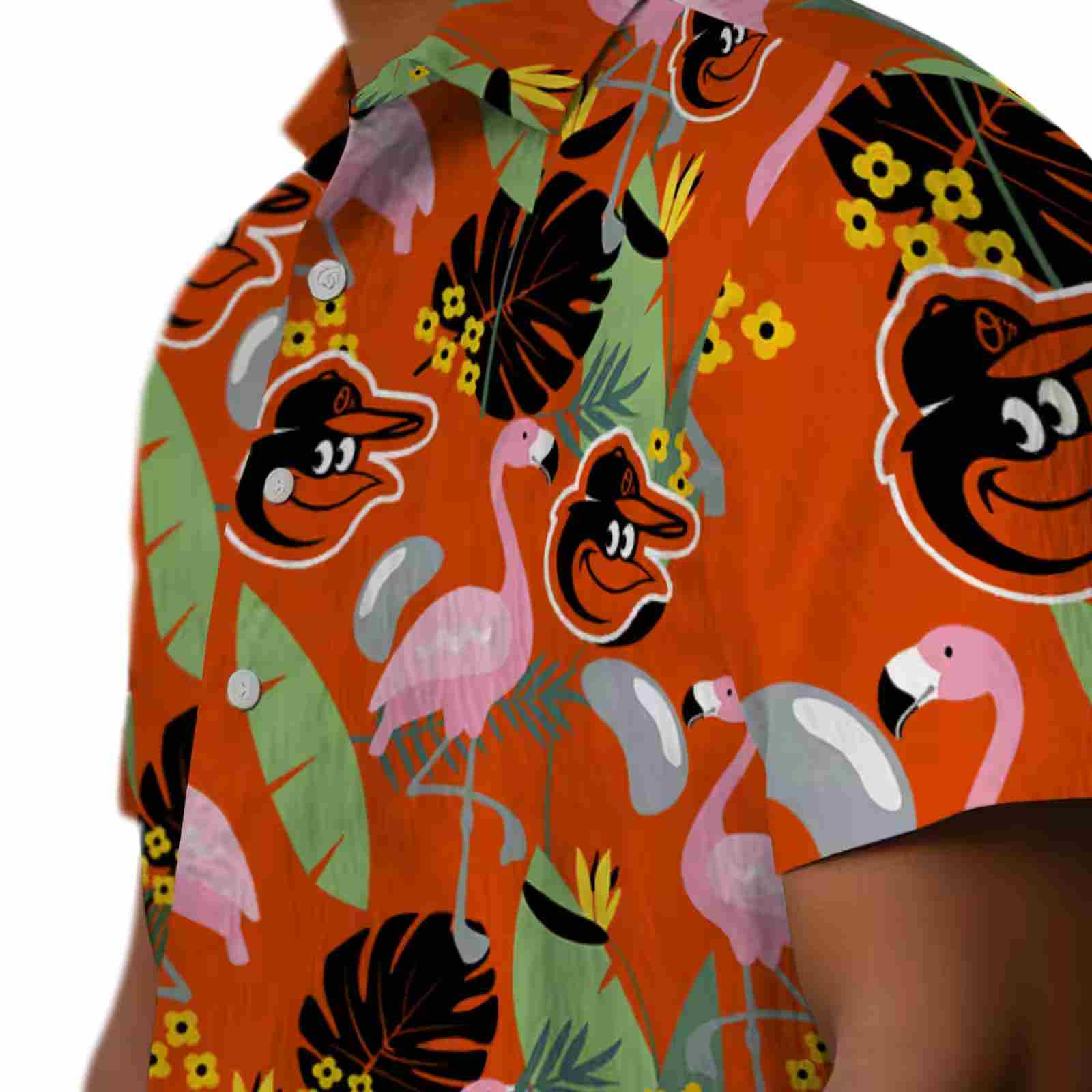 baltimore orioles flamingo leaves orange hawaiian shirt trendy