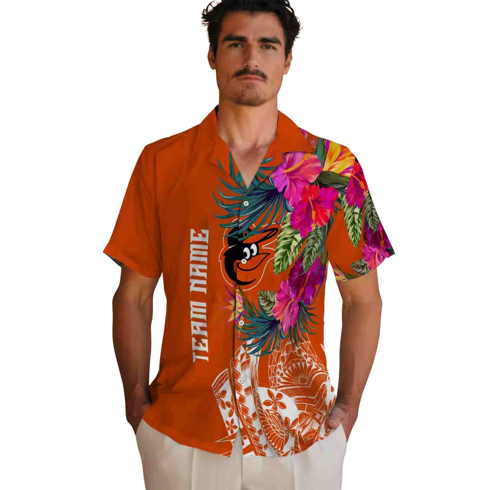 baltimore orioles floral polynesian orange hawaiian shirt fashion forward