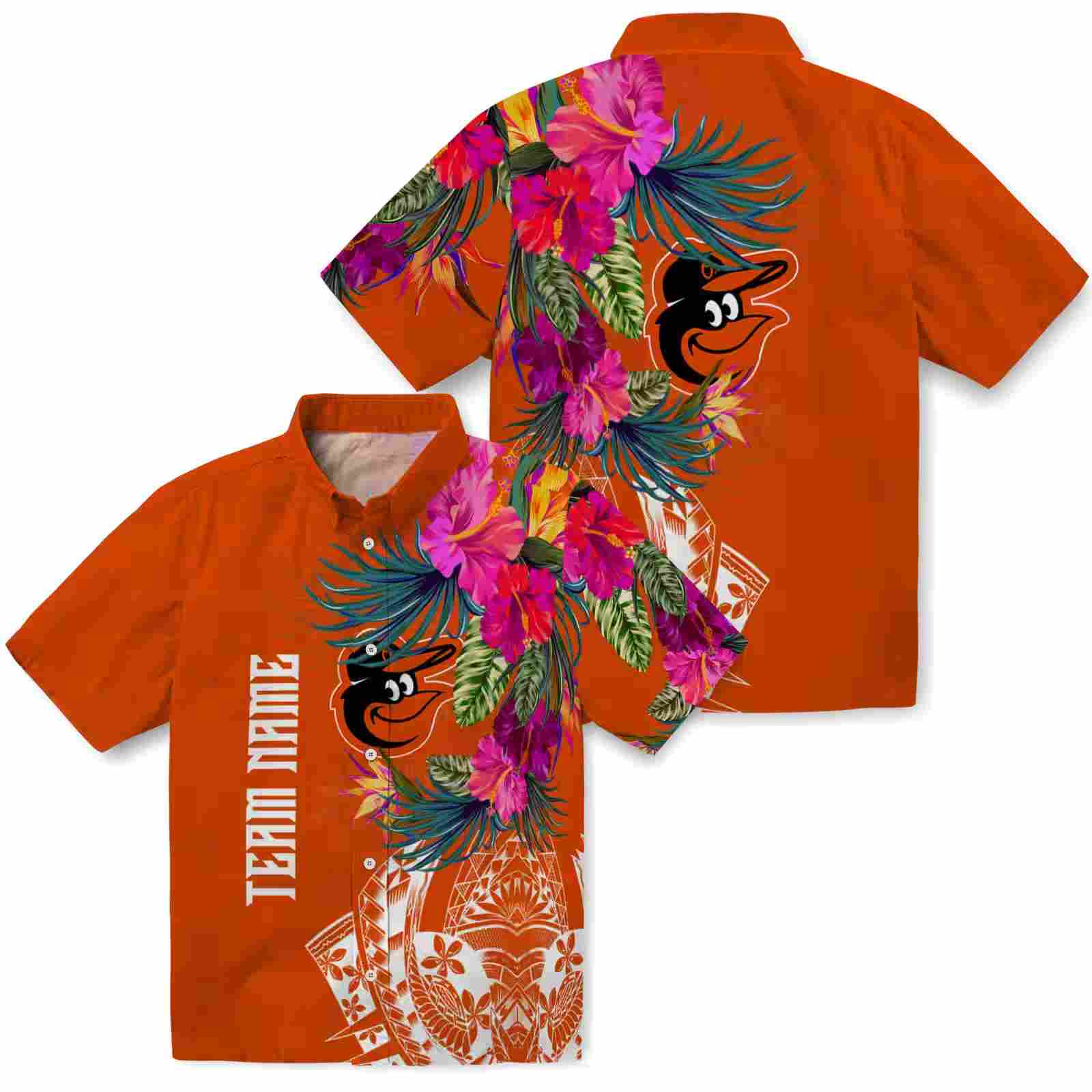 baltimore orioles floral polynesian orange hawaiian shirt high quality