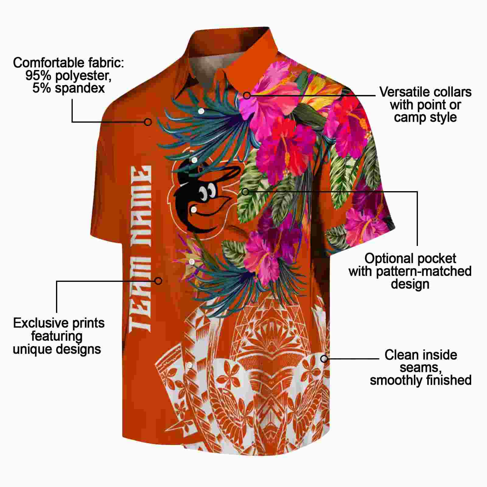 baltimore orioles floral polynesian orange hawaiian shirt new arrival