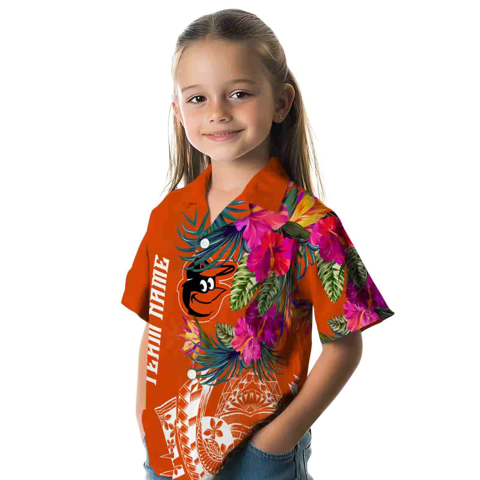 baltimore orioles floral polynesian orange hawaiian shirt premium grade